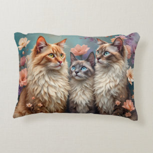 Colorful Himalayan Cats in Pastel Flowers Accent Pillow