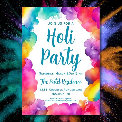 Colorful Hindu Holi Festival Party Invitation