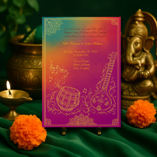Colorful Hindu Sangeet Mandala & music instruments Invitation