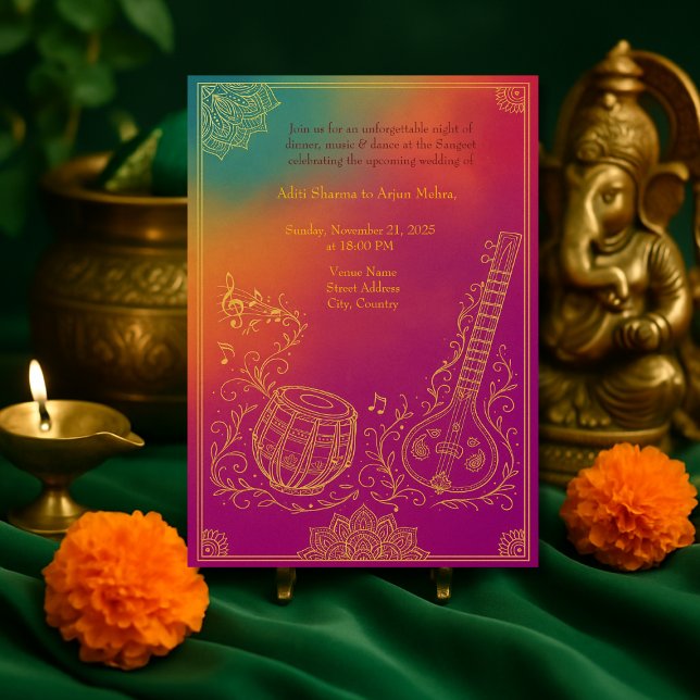 Colorful Hindu Sangeet Mandala & music instruments Invitation (Creator Uploaded)