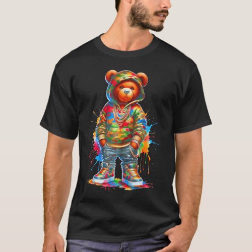 Colorful Hip Hop Teddy_Bear Watercolor Hip Hop Bea T_Shirt