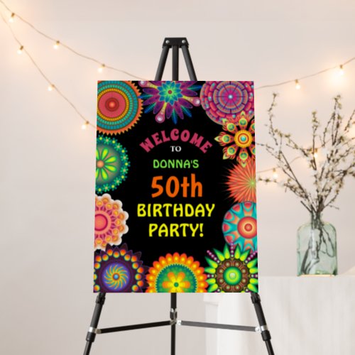 Colorful Hippie 70s Birthday Welcome Sign