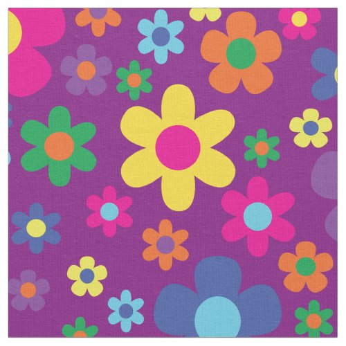 Colorful Hippie 70s Flowers Fabric