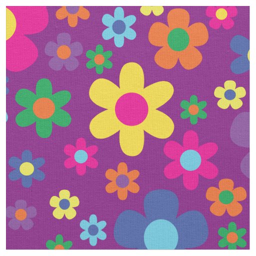 Colorful Hippie 70's Flowers Fabric
