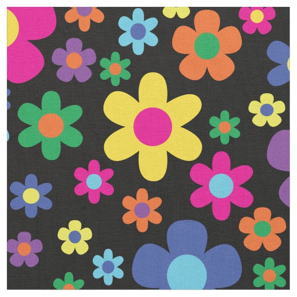 Colorful Hippie 70's Flowers Fabric | Zazzle