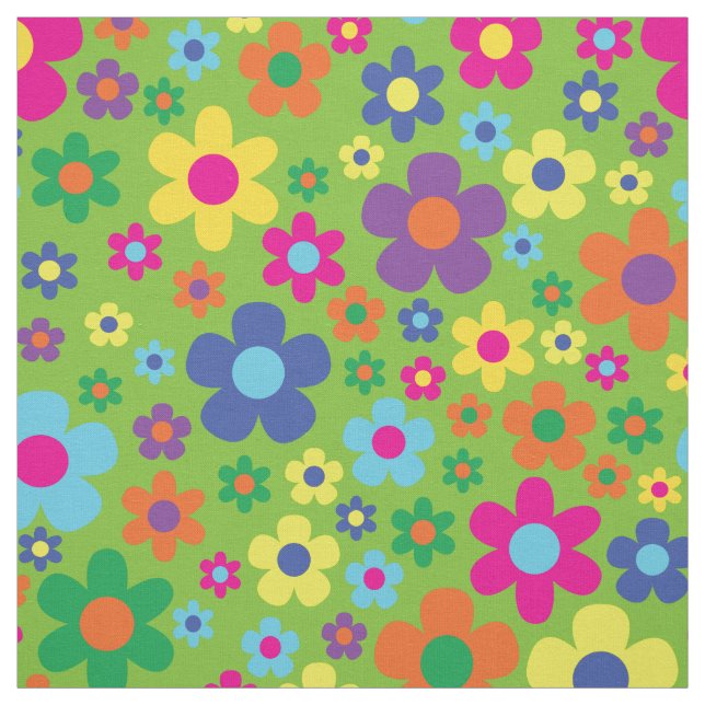 Colorful Hippie 70's Flowers Fabric (Swatch)