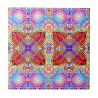 Colorful Hippie Boho Kaleidoscopic Fractal Art  Ceramic Tile