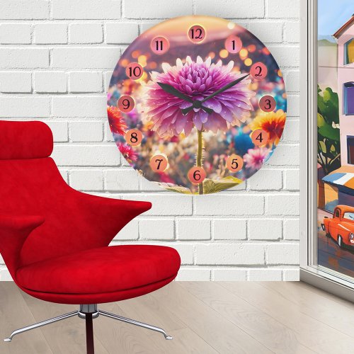Colorful Hippie Flower Power Round Clock