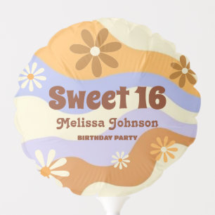 Colorful Hippie Flower Retro Groovy Sweet 16 Balloon