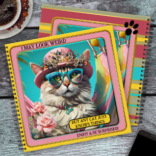 Colorful Hippie Funny Wise Cat Girly Notebook