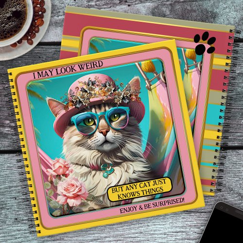 Colorful Hippie Funny Wise Cat Girly  Notebook