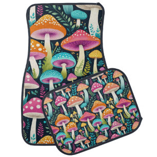 Colorful Hippie Mushrooms Floral In Pinks And Blue Car Floor Mat