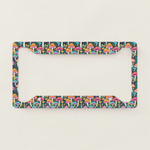 Colorful Hippie Mushrooms Floral In Pinks And Blue License Plate Frame