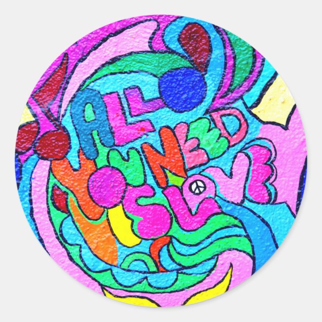 colorful hippie peace love sticker (Front)