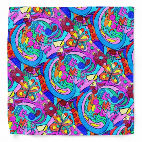 colorful hippie psychedelic love bandana