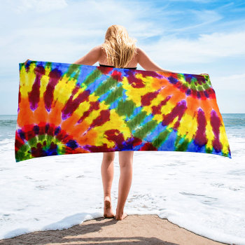 Colorful Hippie Rainbow Tie Dye  Beach Towel by MiniBrothers at Zazzle
