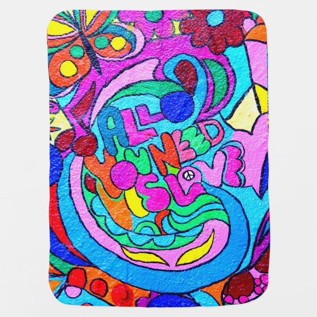 colorful hippie-style love baby blanket (Front)