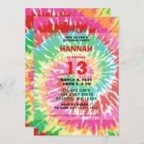 Colorful Hippie Tie Dye Fun Birthday Party Invitat Invitation