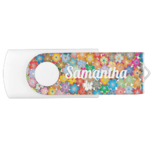 Colorful Hippy Flower Power Pattern Personalised Flash Drive