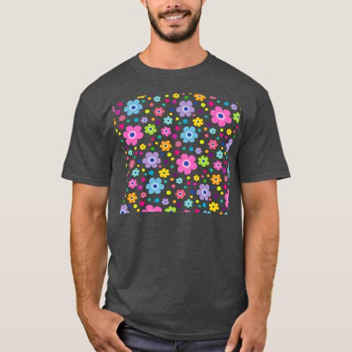 Colorful Hippy Flower Spring Pattern T_Shirt