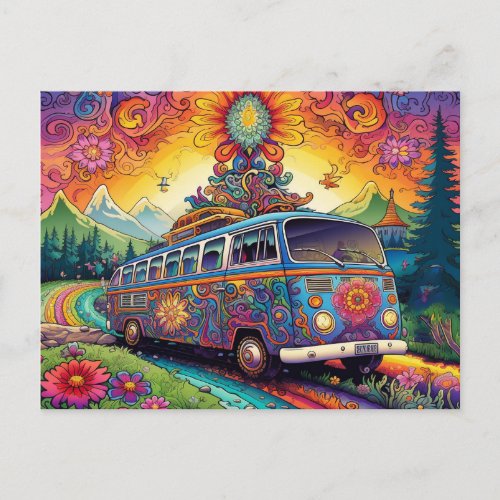 Colorful Hippy Van Postcard