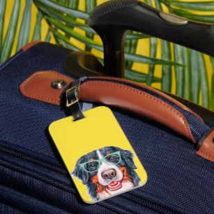 Colorful Hipster Bernese Mountain Dog Luggage Tag