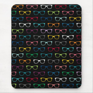 Colorful HIpster Glasses Pattern Black Mouse Pad