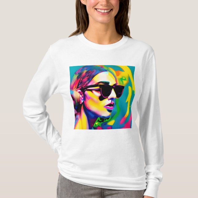 Colorful Hipster Lady in Sunglasses T-Shirt (Front)