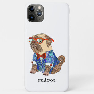 Colorful Hipster Pug Dog, Personalized iPhone 11 Pro Max Case
