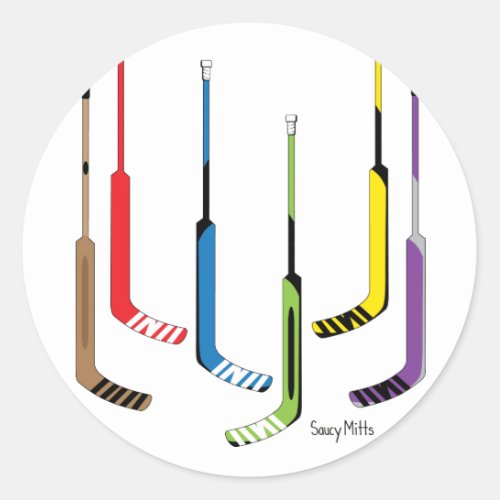 Colorful Hockey Goalie Sticks Classic Round Sticker