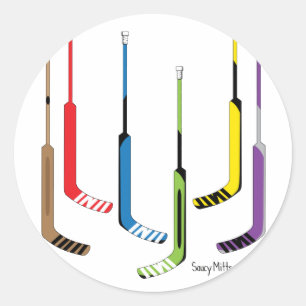 Colorful Hockey Goalie Sticks Classic Round Sticker