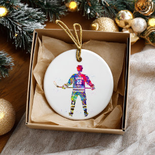 Colorful Hockey Player Ceramic Ornament