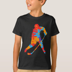 Colorful Hockey Player Kids Men Boys Ice Hockey T-Shirt