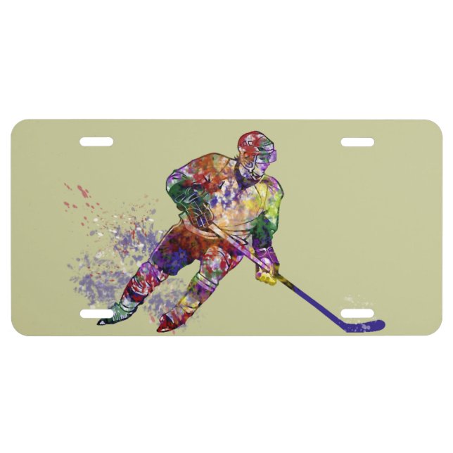 Colorful Hockey Player License Plate (Front)