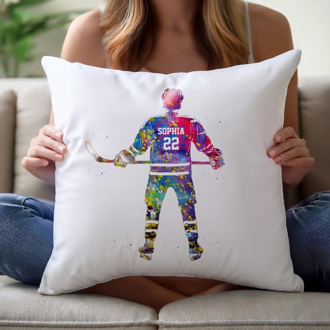 Colorful Hockey Player Throw Pillow (Creator Uploaded)