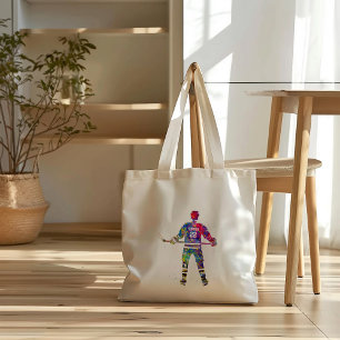 Colorful Hockey Player Tote Bag