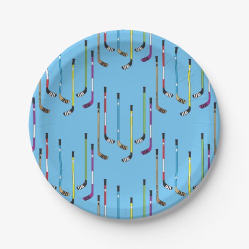 Colorful Hockey Sticks and Puck Paper Plates