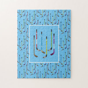 Colorful Hockey Sticks Blue Background Jigsaw Puzzle