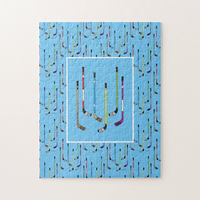 Colorful Hockey Sticks Blue Background Jigsaw Puzzle (Vertical)