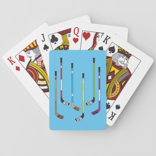 Colorful Hockey Sticks on blue Playing Cards