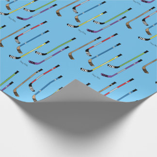 Colorful Hockey Sticks on blue Wrapping Paper