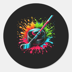 Colorful Hockey Tie Dye Color Hockey Player Sport Classic Round Sticker