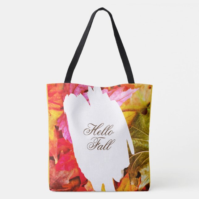 Colorful Hola Otoño Hello Autumn Botanical Rustic Tote Bag (Back)