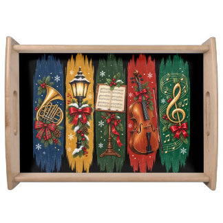COLORFUL HOLIDAY FESTIVE CHRISTMAS BRUSHSTROKES SERVING TRAY