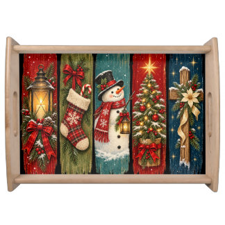 COLORFUL HOLIDAY FESTIVE CHRISTMAS BRUSHSTROKES SERVING TRAY