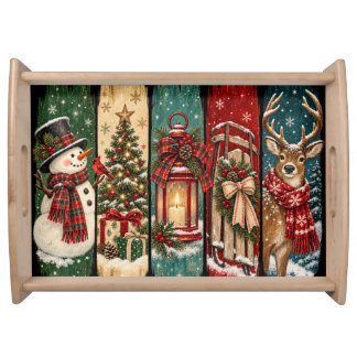 COLORFUL HOLIDAY FESTIVE CHRISTMAS BRUSHSTROKES SERVING TRAY