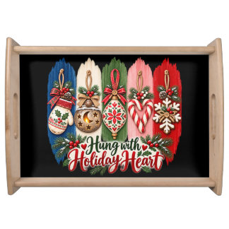 COLORFUL HOLIDAY FESTIVE CHRISTMAS BRUSHSTROKES SERVING TRAY
