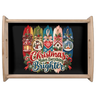 COLORFUL HOLIDAY FESTIVE CHRISTMAS BRUSHSTROKES SERVING TRAY