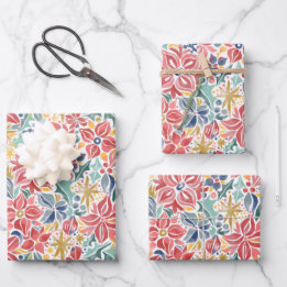 Colorful Holiday Floral Wrapping Paper Sheets