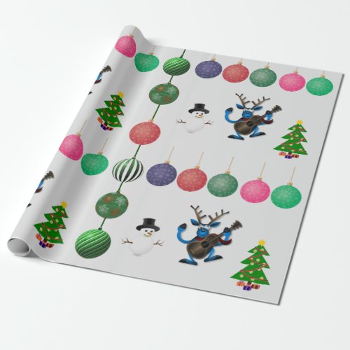 Colorful Holiday Fun Deer Snowman Wrapping Paper